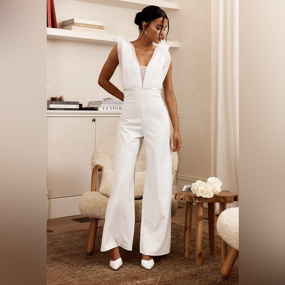LOVINIA MESH BODICE JUMPSUIT WHITE | Sz Medium - Picture 2 of 6